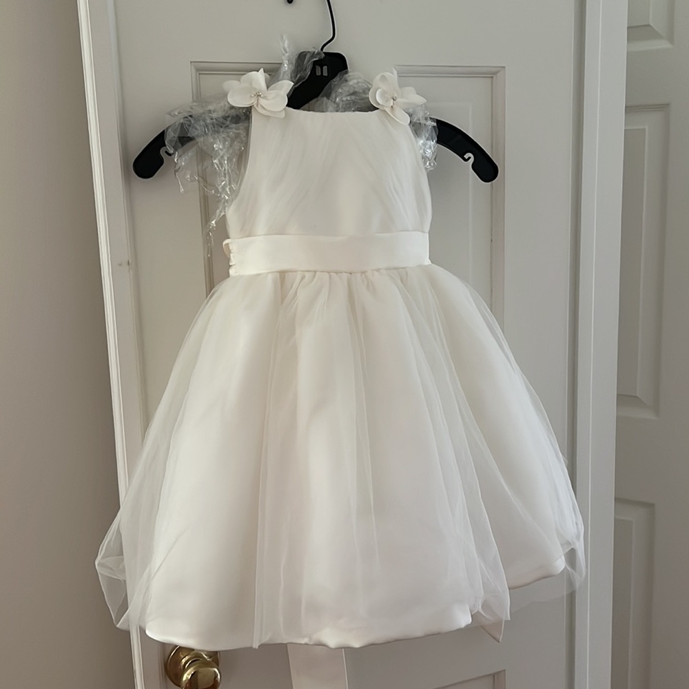 JOAN CALABRESE FOR MON CHERI GIRLS TEA LENGTH DRESS - IVORY